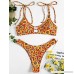 ZAFUL Tie Shoulder Sunflower Keyhole Bikini Set High Cut Thong Swimsuit Bathing Suits Red B07DPMV63S